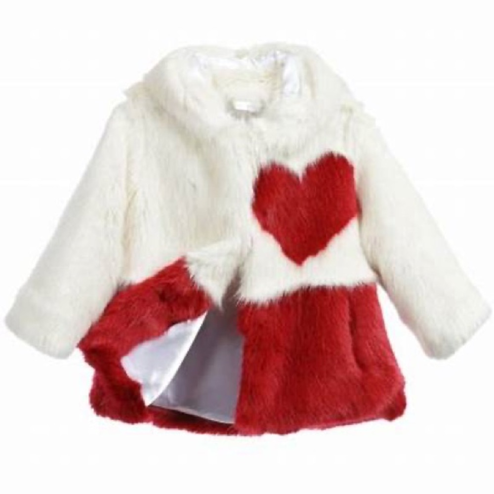 Bandits Faux Fur Red & White Heart Valentine’s Day Coat cute!!